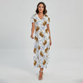 Japanese Tiger Pattern Print Short Sleeve Maxi Dress