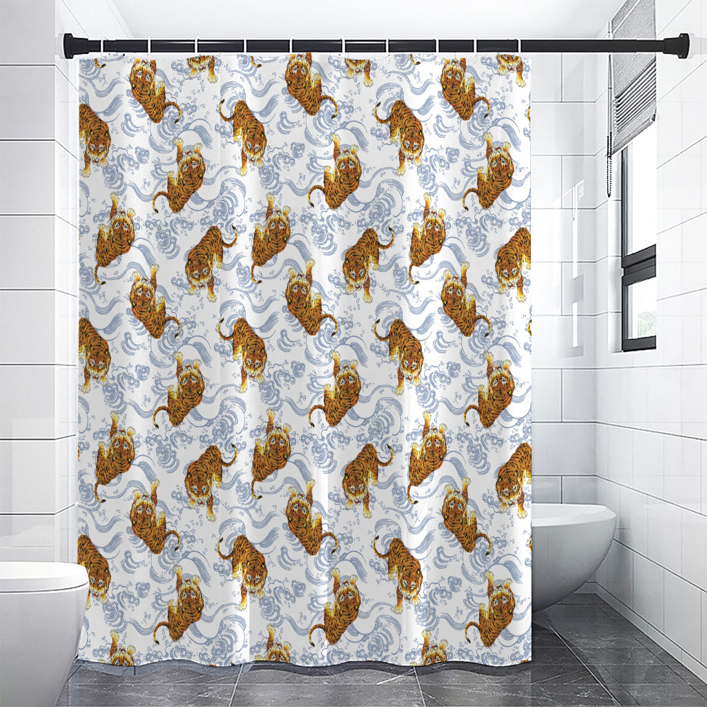 Japanese Tiger Pattern Print Shower Curtain
