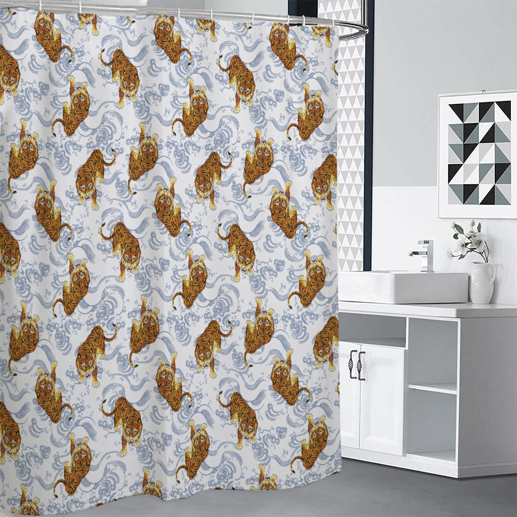 Japanese Tiger Pattern Print Shower Curtain