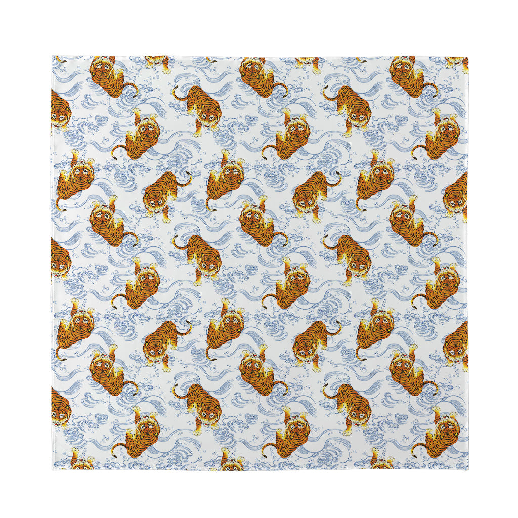 Japanese Tiger Pattern Print Silk Bandana