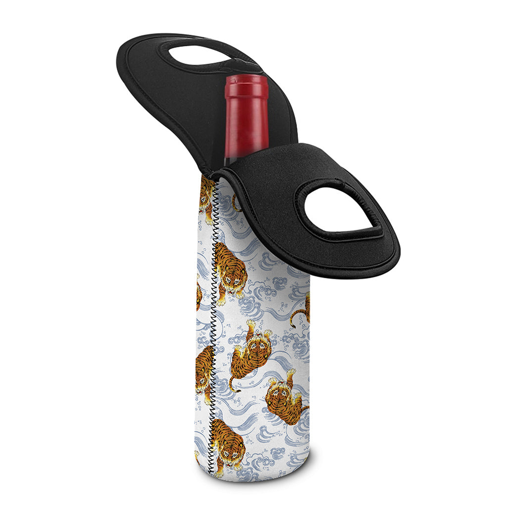 Japanese Tiger Pattern Print Single Neoprene Wine Tote