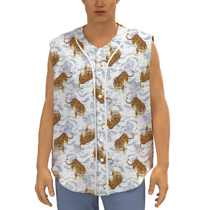 Japanese Tiger Pattern Print Sleeveless Baseball Jersey