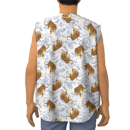 Japanese Tiger Pattern Print Sleeveless Baseball Jersey