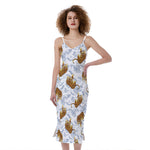 Japanese Tiger Pattern Print Slim Fit Midi Cami Dress