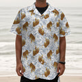 Japanese Tiger Pattern Print Textured Short Sleeve Shirt