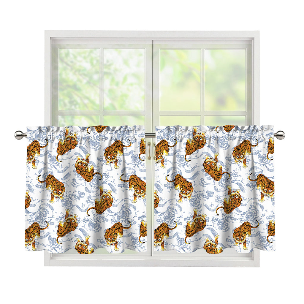 Japanese Tiger Pattern Print Tier Curtains
