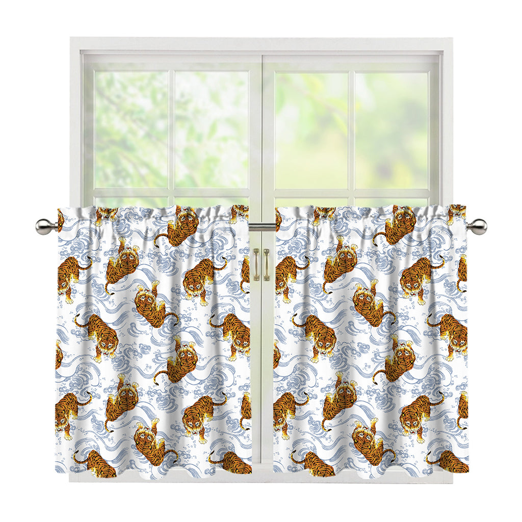 Japanese Tiger Pattern Print Tier Curtains