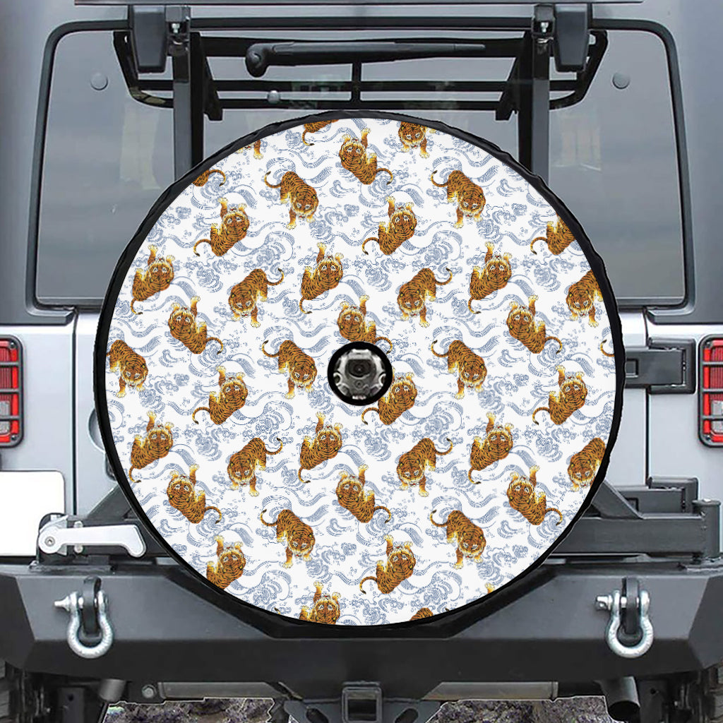 Japanese Tiger Pattern Print Tire Cover With Camera Hole