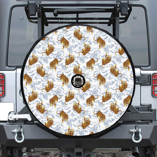 Japanese Tiger Pattern Print Tire Cover With Camera Hole