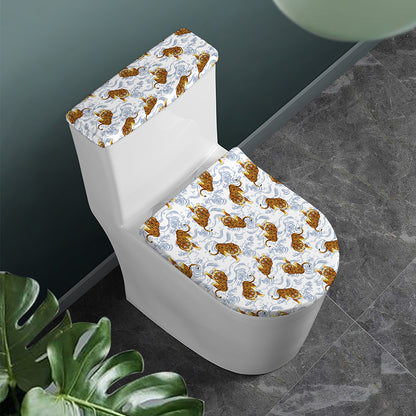 Japanese Tiger Pattern Print Toilet Lid And Tank Cover Set