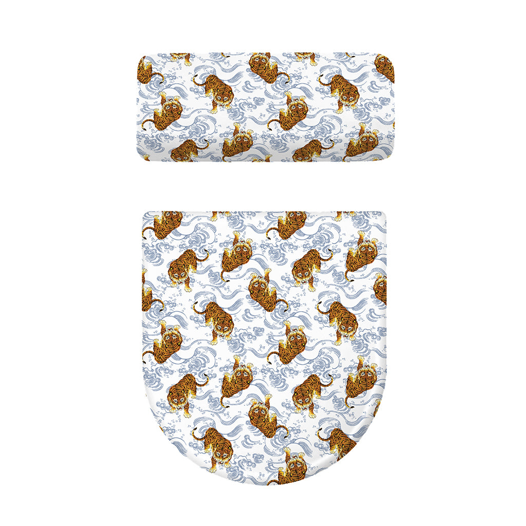 Japanese Tiger Pattern Print Toilet Lid And Tank Cover Set