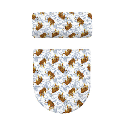 Japanese Tiger Pattern Print Toilet Lid And Tank Cover Set