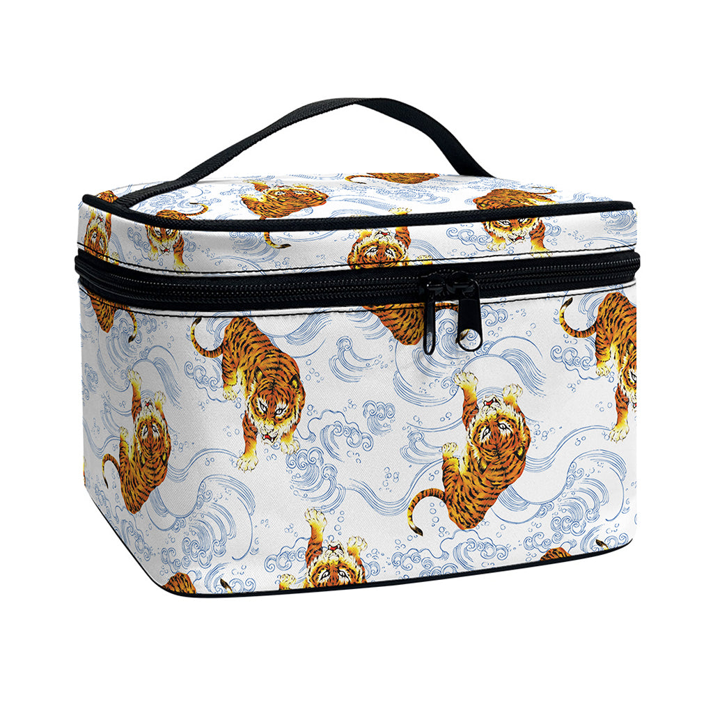 Japanese Tiger Pattern Print Travel Makeup Bag
