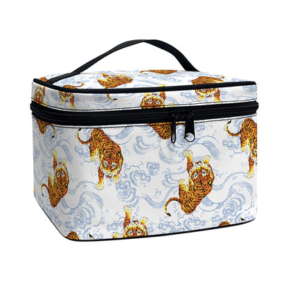 Japanese Tiger Pattern Print Travel Makeup Bag