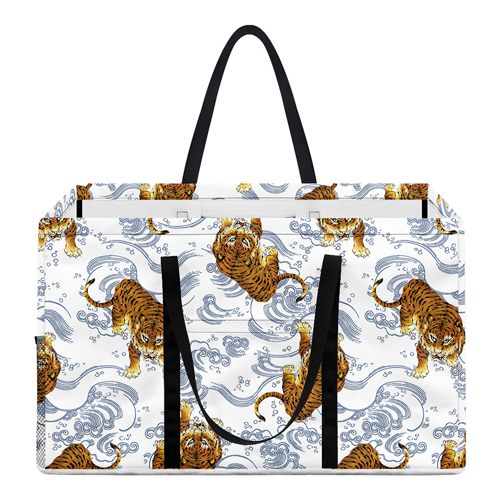 Japanese Tiger Pattern Print Utility Tote Bag
