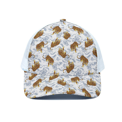 Japanese Tiger Pattern Print White Mesh Trucker Cap