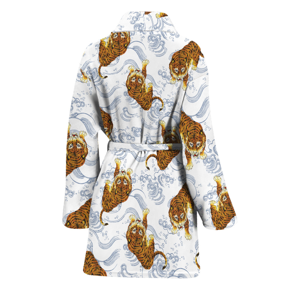 Japanese Tiger Pattern Print Women's Bathrobe