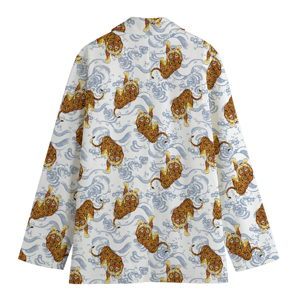 Japanese Tiger Pattern Print Women's Blazer