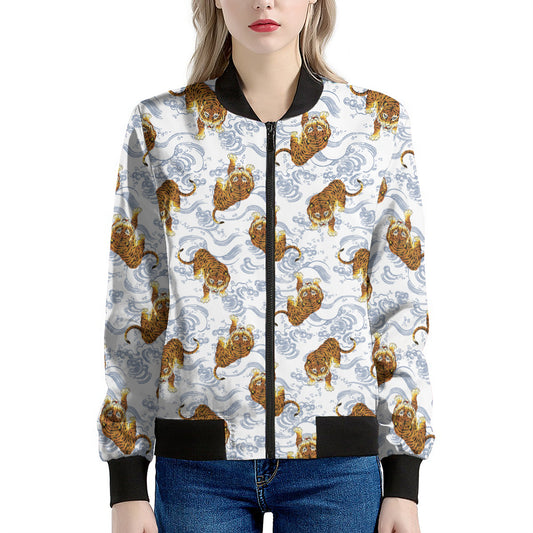 Japanese Tiger Pattern Print Women's Bomber Jacket