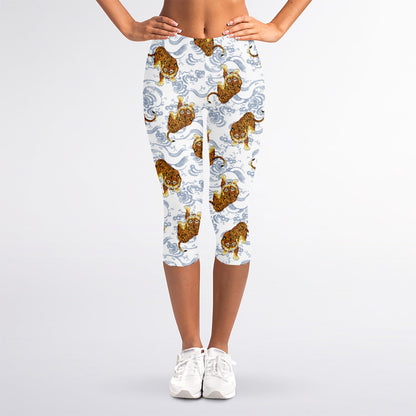 Japanese Tiger Pattern Print Women's Capri Leggings