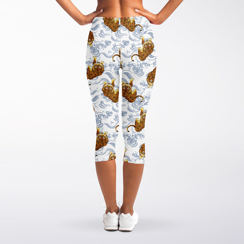 Japanese Tiger Pattern Print Women's Capri Leggings