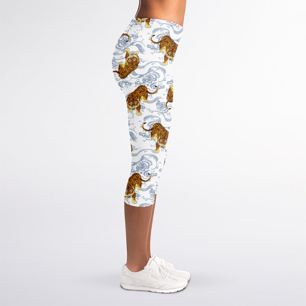 Japanese Tiger Pattern Print Women's Capri Leggings