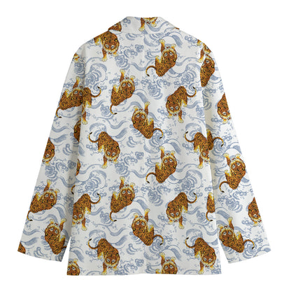 Japanese Tiger Pattern Print Women's Cotton Blazer