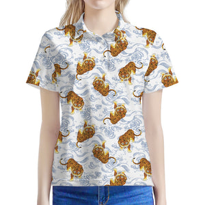 Japanese Tiger Pattern Print Women's Polo Shirt