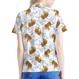 Japanese Tiger Pattern Print Women's Polo Shirt
