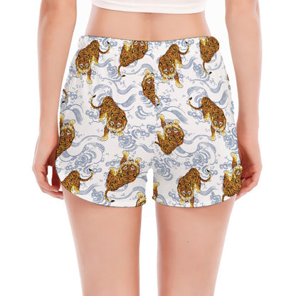 Japanese Tiger Pattern Print Women's Split Running Shorts