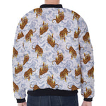 Japanese Tiger Pattern Print Zip Sleeve Bomber Jacket