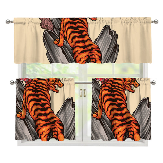 Japanese Tiger Tattoo Print 3 Piece Kitchen Curtains