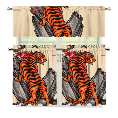 Japanese Tiger Tattoo Print 3 Piece Kitchen Curtains
