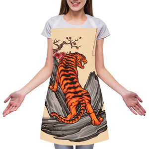 Japanese Tiger Tattoo Print Adjustable Apron