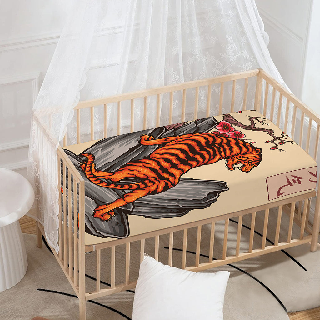 Japanese Tiger Tattoo Print Baby Crib Sheet