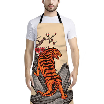 Japanese Tiger Tattoo Print Bib Apron With Pocket