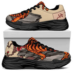 Japanese Tiger Tattoo Print Black Chunky Shoes