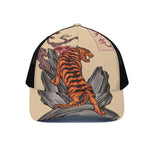 Japanese Tiger Tattoo Print Black Mesh Trucker Cap