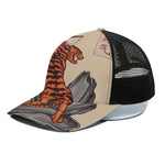 Japanese Tiger Tattoo Print Black Mesh Trucker Cap