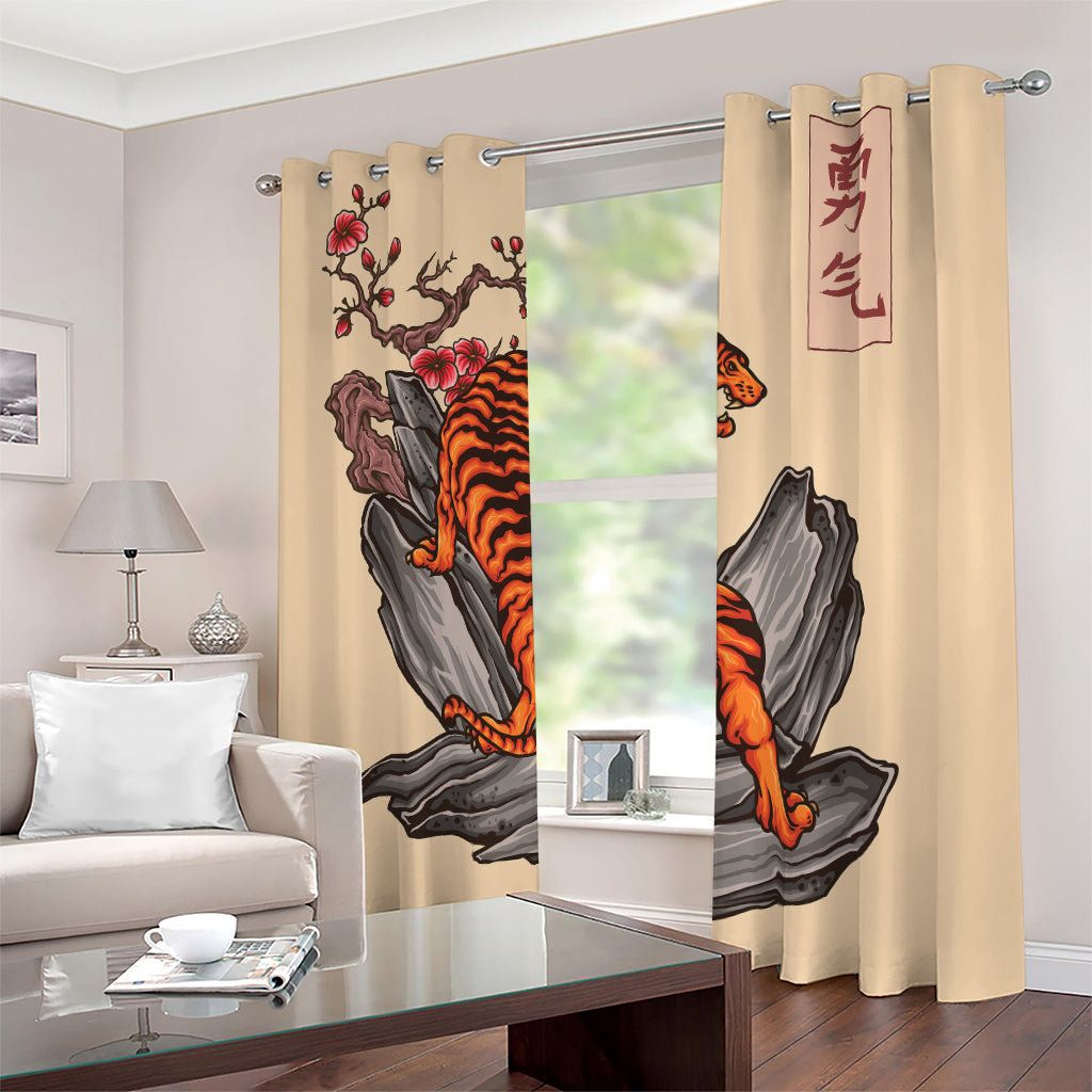 Japanese Tiger Tattoo Print Blackout Grommet Curtains