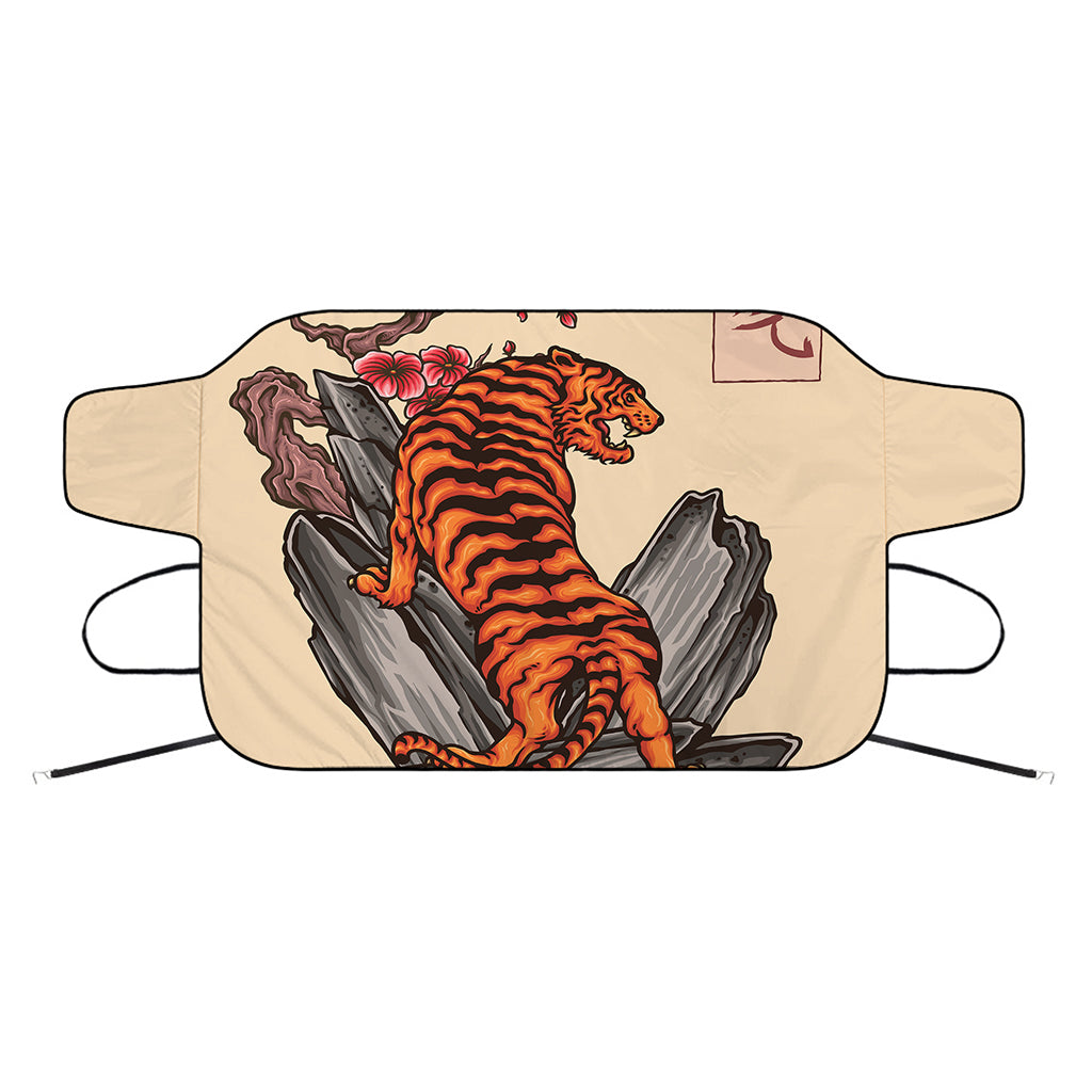 Japanese Tiger Tattoo Print Car Windshield Snow Cover