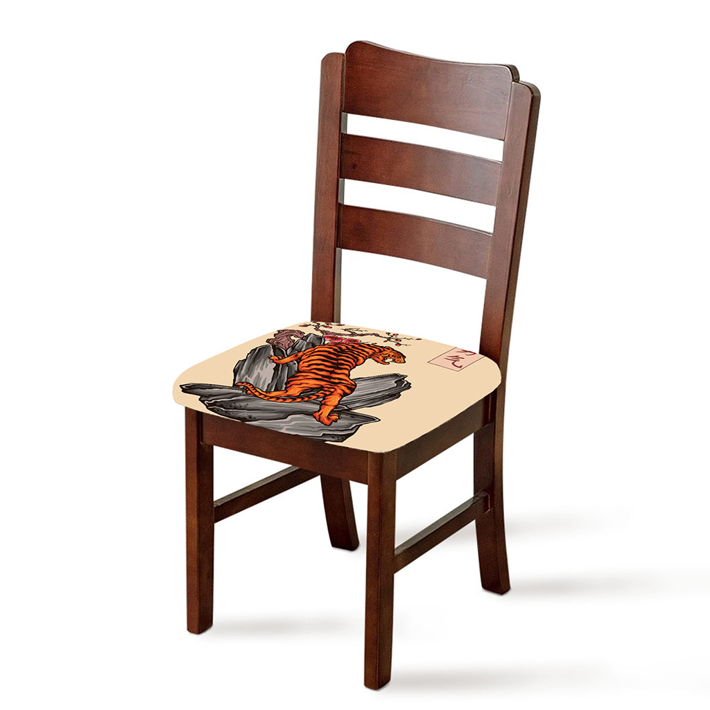 Japanese Tiger Tattoo Print Chair Cushion Cover