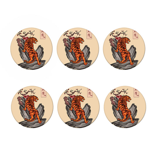 Japanese Tiger Tattoo Print Coaster Set
