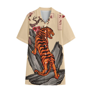 Japanese Tiger Tattoo Print Cotton Hawaiian Shirt