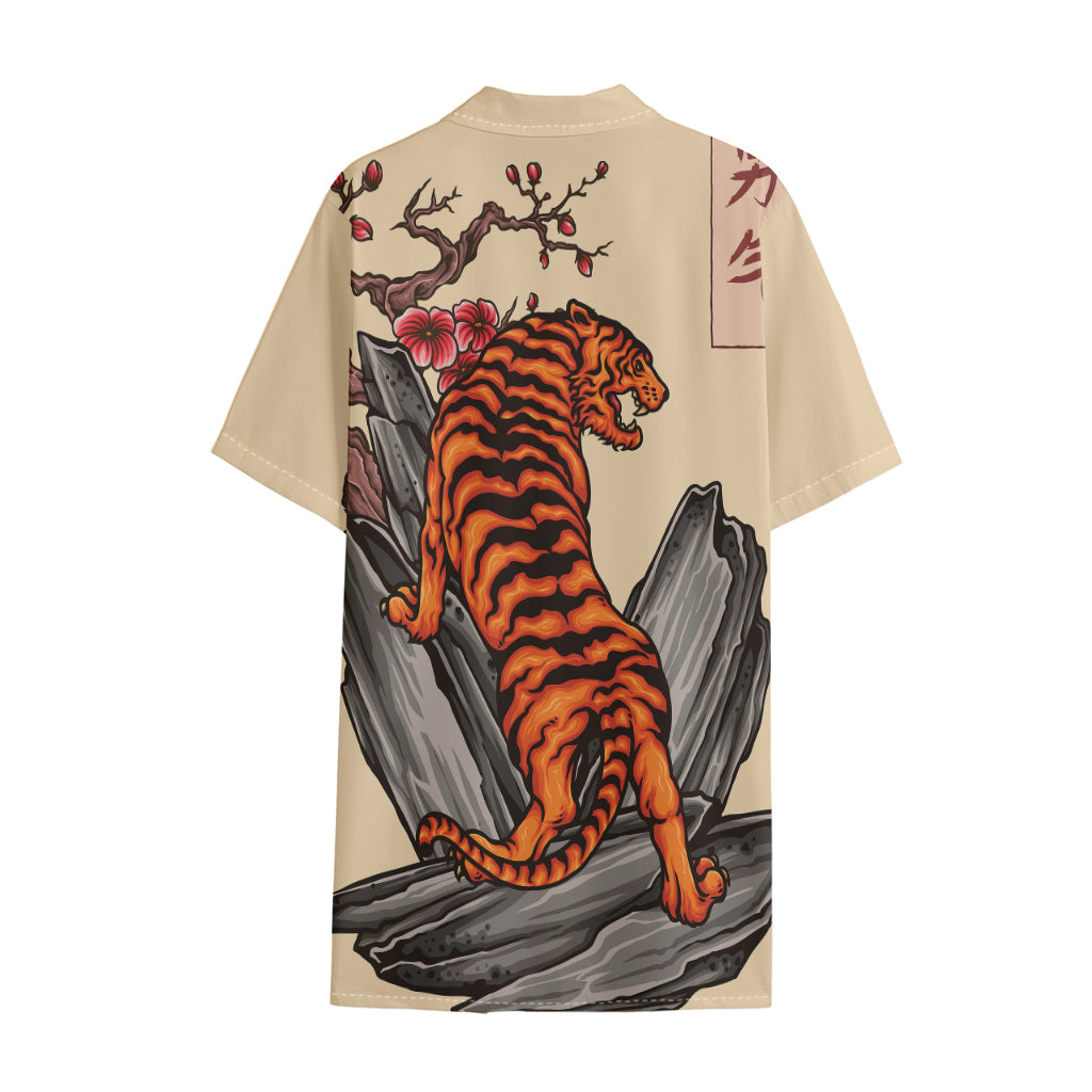 Japanese Tiger Tattoo Print Cotton Hawaiian Shirt