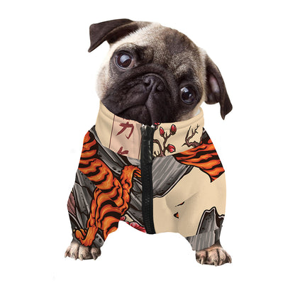 Japanese Tiger Tattoo Print Dog Zip Up Jacket