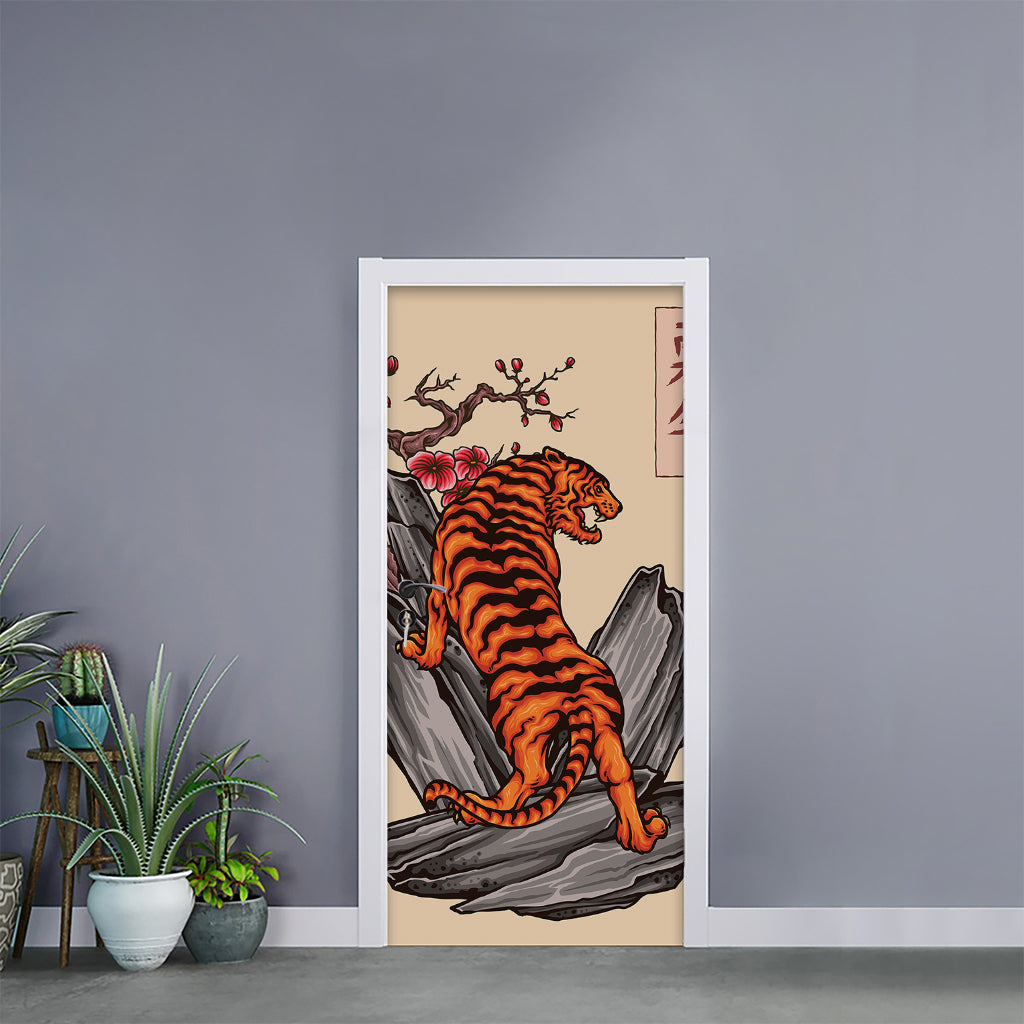 Japanese Tiger Tattoo Print Door Sticker