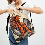 Japanese Tiger Tattoo Print Drawstring Backpack