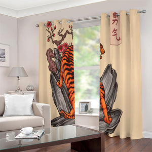 Japanese Tiger Tattoo Print Extra Wide Grommet Curtains