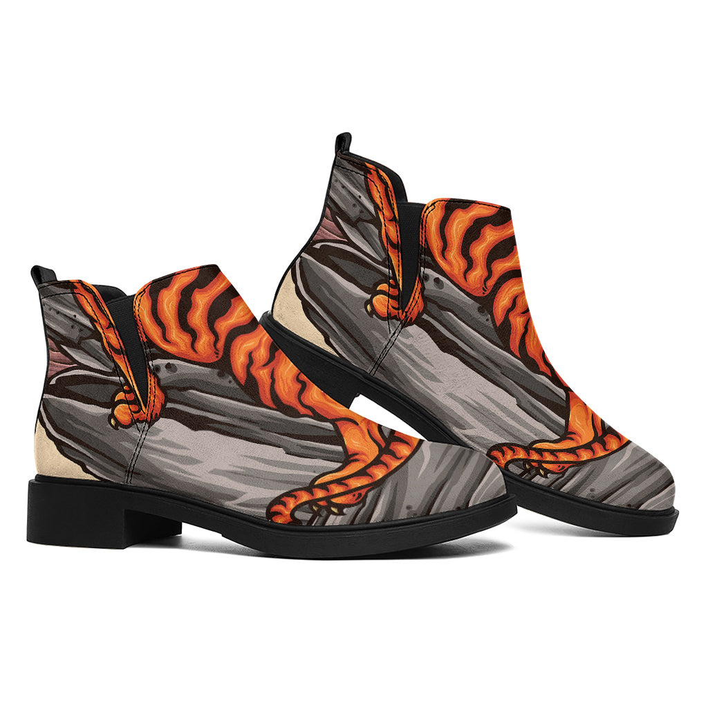 Japanese Tiger Tattoo Print Flat Ankle Boots